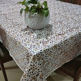 Aartyz Rectangular Cotton Dining Table Cover With Floral Leaf Print | Golden And Black