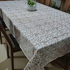 Aartyz Rectangular Cotton Dining Table Cover With Floral Leaf Print | Golden And Black