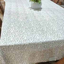 Aartyz Rectangular Cotton Dining Table Cover With Floral Leaf Print | Grey