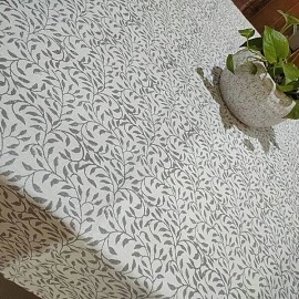 Aartyz Rectangular Cotton Dining Table Cover With Floral Leaf Print | Grey