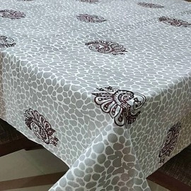 Aartyz Rectangular Cotton Dining Table Cover In Block Printed | Grey And Maroon