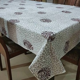 Aartyz Rectangular Cotton Dining Table Cover In Block Printed | Grey And Maroon