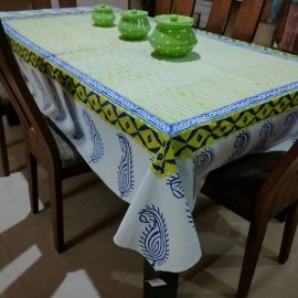 Aartyz Cotton Dining Table Cover In Paisley Print | Yellow And Blue