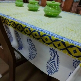 Aartyz Cotton Dining Table Cover In Paisley Print | Yellow And Blue