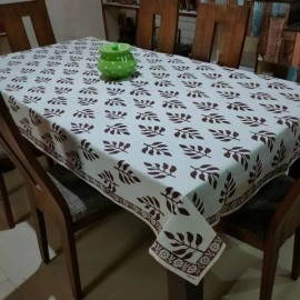 Aartyz Rectangular Cotton Dining Table Cover In Maroon Leaf Print