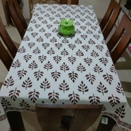 Aartyz Rectangular Cotton Dining Table Cover In Maroon Leaf Print
