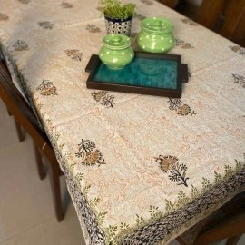 Aartyz Cotton Rectangular Dining Table Cover With Floral Layer Print | Black, Mustard