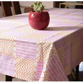 Aartyz Rectangular Cotton Dining Table Cover In Pink And Orange Paisley Print