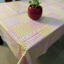 Aartyz Rectangular Cotton Dining Table Cover In Pink And Orange Paisley Print