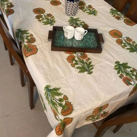 Aartyz Cotton Dining Table Cover With Large Floral Motifs | Cream