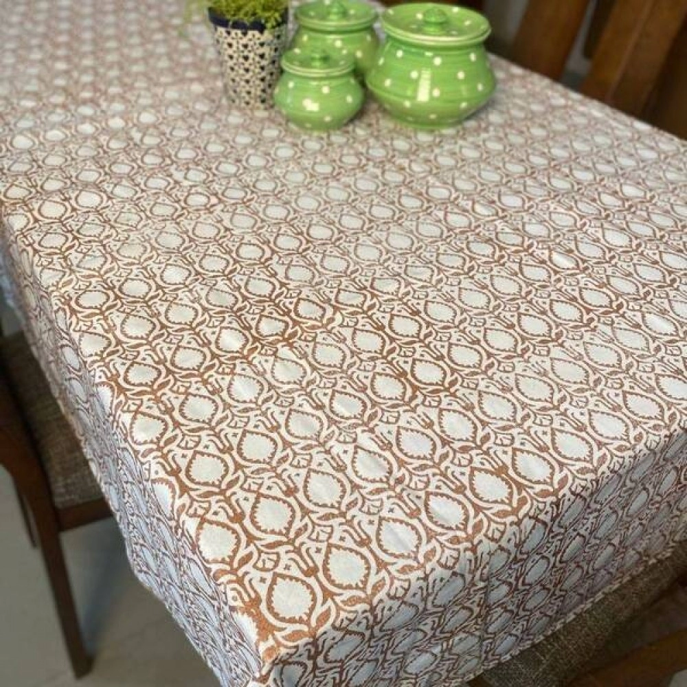 Aartyz Cotton Dining Table Cover With Metallic Copper Print