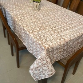 Aartyz Cotton Dining Table Cover With Metallic Copper Print