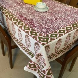 Aartyz Cotton Dining Table Cover Magenta And Green Design