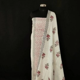 Aartyz Chanderi Silk Hand Block Printed Dress Material |  Red And Black