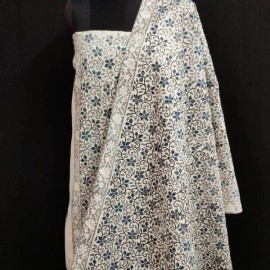 Aartyz Chanderi Silk Hand Block Printed Dress Material | Grey And Blue