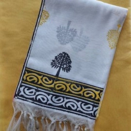 Aartyz Golden Yellow Kurti Fabric With Block Printed Silk Dupatta