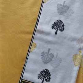 Aartyz Golden Yellow Kurti Fabric With Block Printed Silk Dupatta