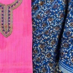 Aartyz Pink Kurta And Blue Dupatta Dress Material