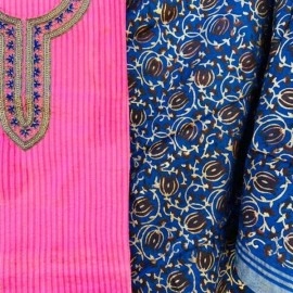 Aartyz Pink Kurta And Blue Dupatta Dress Material