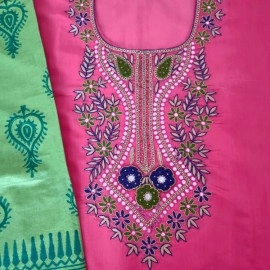 Aartyz Pink Kurti Fabric With Embroidery