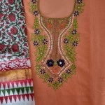 Aartyz Peach Kurti Fabric With Embroidery