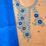 Aartyz Cream & Blue Designer Kurti Fabric With Dupatta