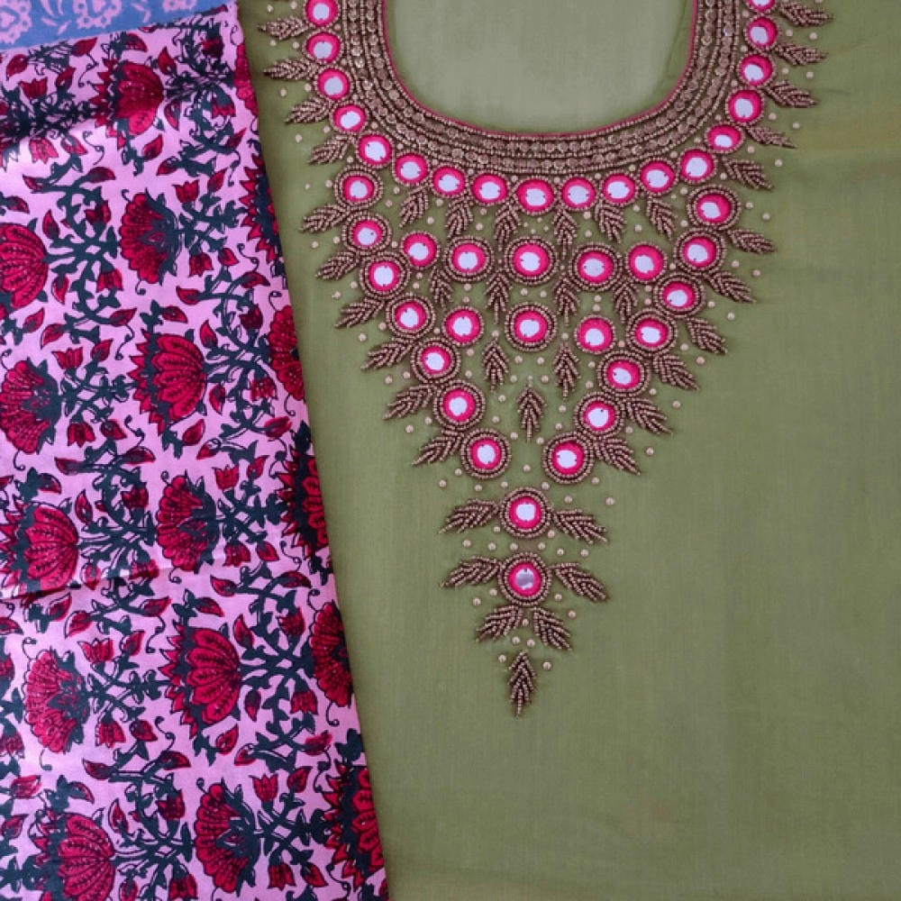 Aartyz Green Designer Kurti Fabric With Dupatta