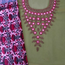 Aartyz Green Designer Kurti Fabric With Dupatta