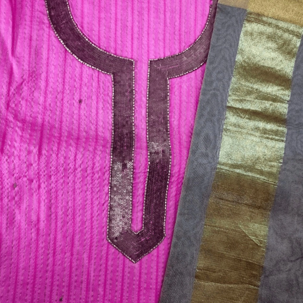 Aartyz Pink Kurti Fabric With Silk Dupatta
