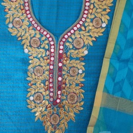 Aartyz Blue Designer Embroidered Kurti Fabric