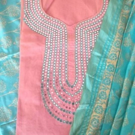 Aartyz Peach Kurti Fabric With Hand Embroidery