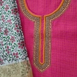 Aartyz Pink Kurti Fabric With Hand Block Printed Dupatta