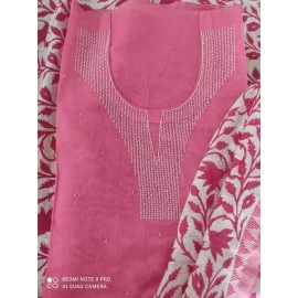 Aartyz Pink Designer Embroidered Kurti Fabric