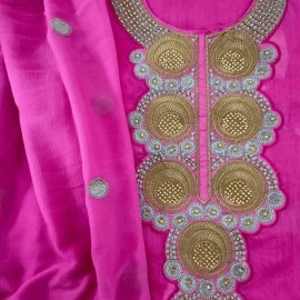 Aartyz Pink Designer Embroidered Kurti Fabric