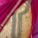 Aartyz Cream & Pink Designer Kurti Fabric With Dupatta