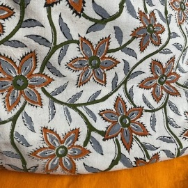 Aartyz Orange Cotton Dress Material With Floral Hand Block Printed Dupatta