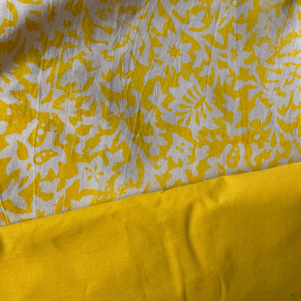 Aartyz Yellow Cotton Hand Block Printed Dress Material
