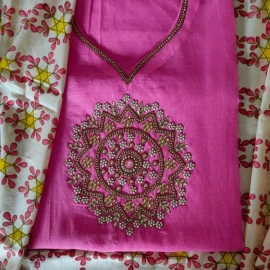 Aartyz Pink Kurti Fabric With Block Printed Dupatta