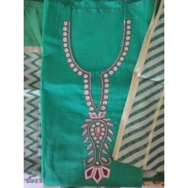 Aartyz Green Kurti Fabric With Hand Embroidery