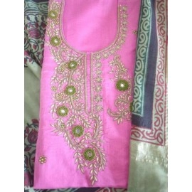 Aartyz Pink Designer Embroidered Kurti Fabric