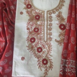 Aartyz White And Red Designer Kurti With Silk Dupatta