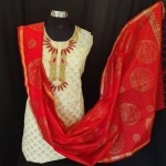 Aartyz Cream & Maroon Designer Kurti Fabric With Dupatta