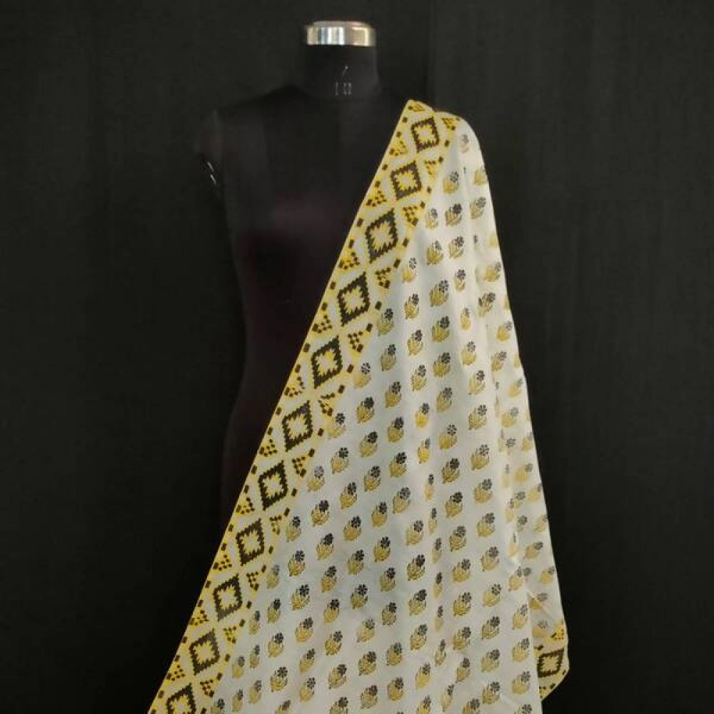 Aartyz Floral Printed Soft Silk Dupatta | White