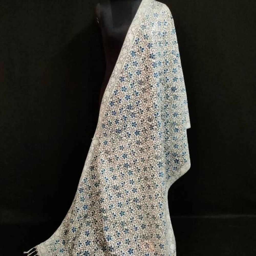 Aartyz Floral Printed White Silk Dupatta