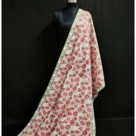 Aartyz Off White Floral Silk Dupatta