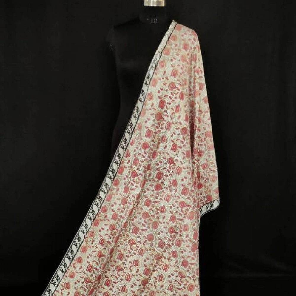 Aartyz Soft Silk White Hand Block Printed Dupatta