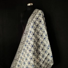 Aartyz Off-White Floral Star Soft Silk Dupatta