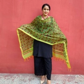 Aartyz Soft Silk Parrot Green Dupatta