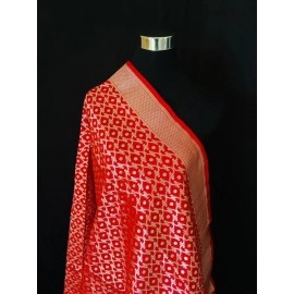 Aartyz Red Pure Banarasi Silk Dupatta With Silver Weave