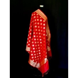 Aartyz Bright Red Banarasi Silk Dupatta